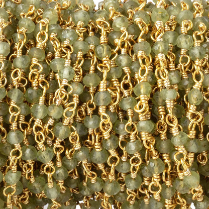 3mm Peridot Faceted Rondelles on Gold Plated Wire Wrapped Chain
