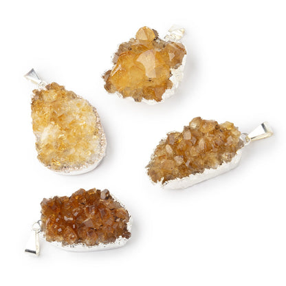 29mm Silver Leaf Citrine Drusy Pendant & Bail 1 piece