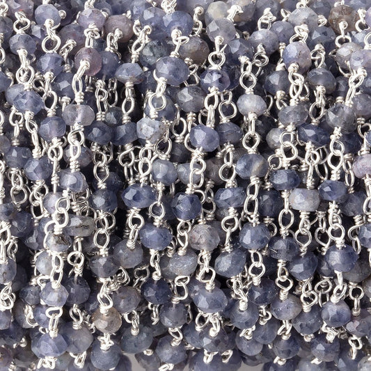 3mm Iolite faceted rondelle .925 Silver Chain by the foot 42 pieces