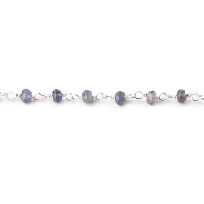 3mm Iolite faceted rondelle .925 Silver Chain by the foot 42 pieces