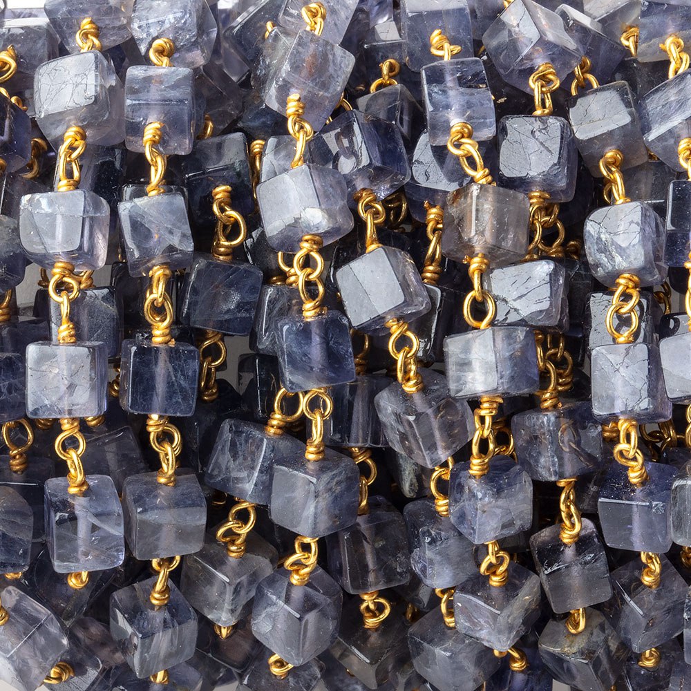 4mm Iolite Plain Cube beads on Vermeil Chain 33 pieces per foot
