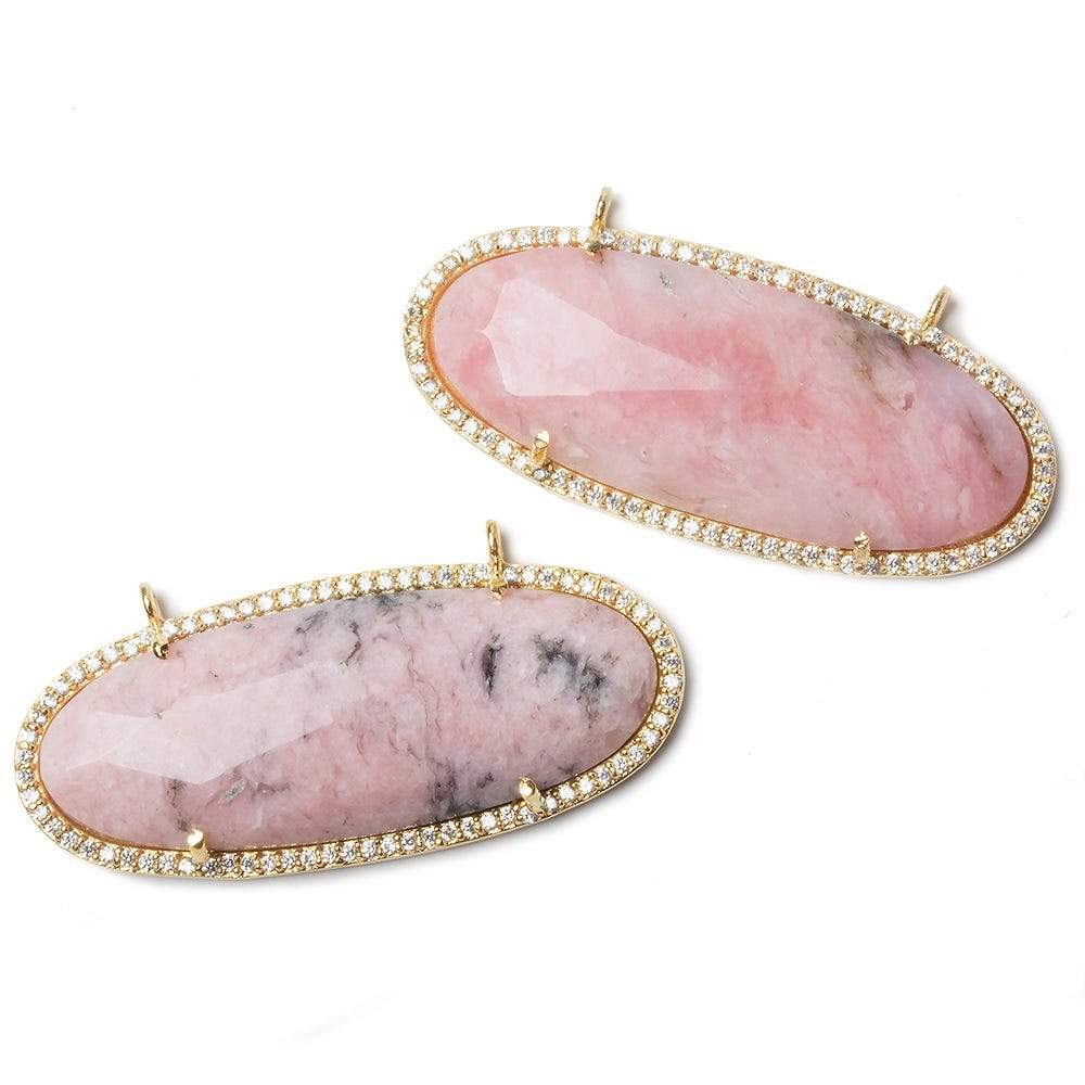 44x18mm Gold Bezeled CZ & Pink Peru Opal Oval East West Connector 1 pc