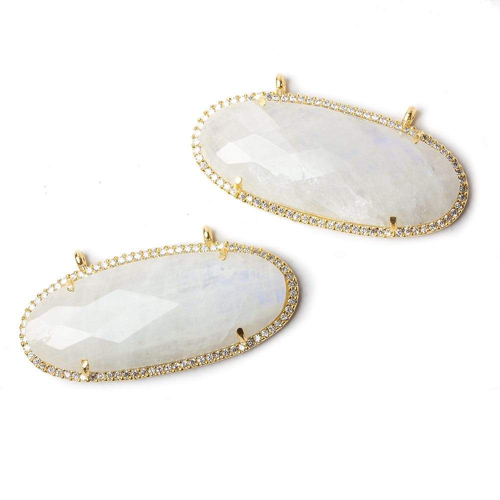 44x18mm Vermeil Bezel CZ & Rainbow Moonstone Oval East West Connector 1 pc