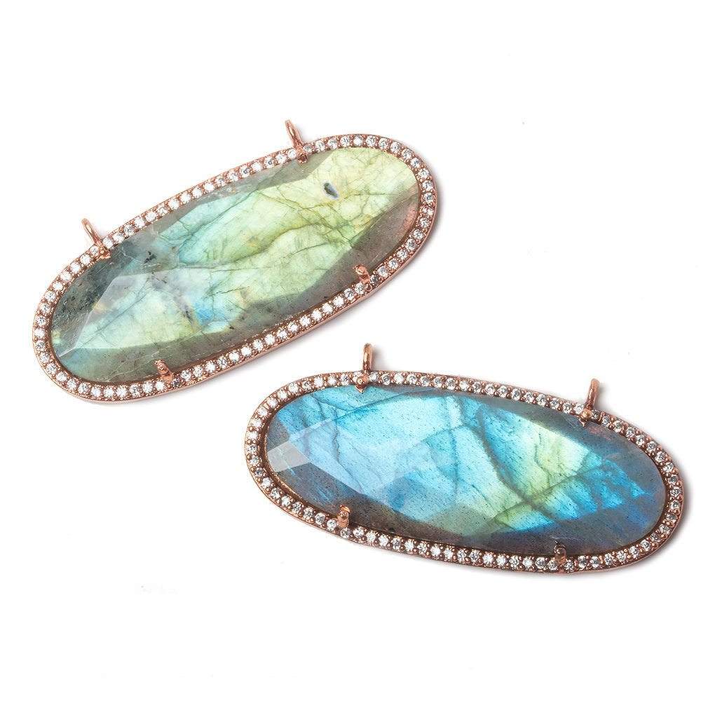 44x18mm Rose Gold Bezeled CZ & Labradorite Oval East West Connector 1 pc