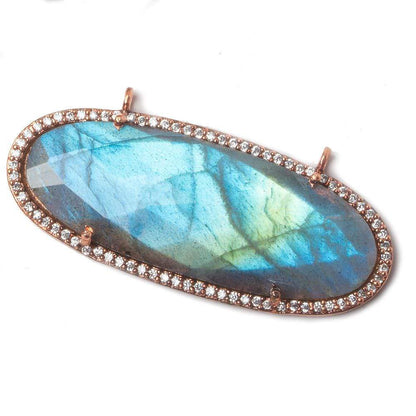 44x18mm Rose Gold Bezeled CZ & Labradorite Oval East West Connector 1 pc