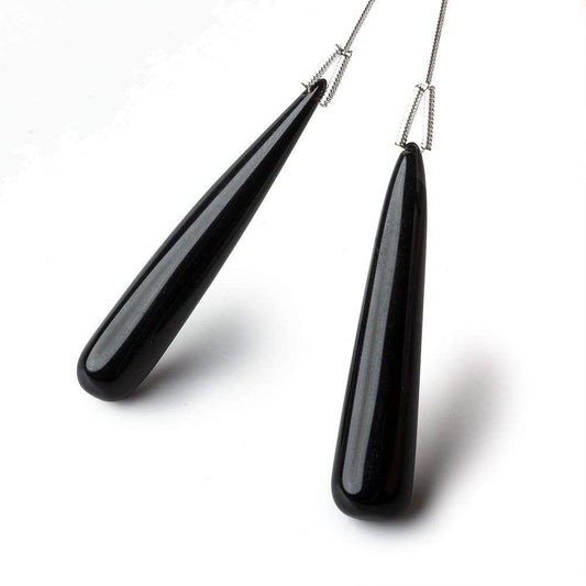 44x8-46x8mm Black Chalcedony Plain Tear Drop Focal Beads Set of 2