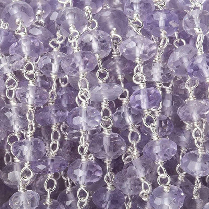 4.5-5.5mm Pink Amethyst faceted rondelle Silver plated Chain by the foot 40pcs
