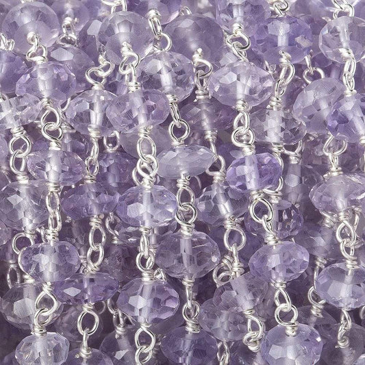 4.5-5.5mm Pink Amethyst faceted rondelle Silver plated Chain by the foot 40pcs