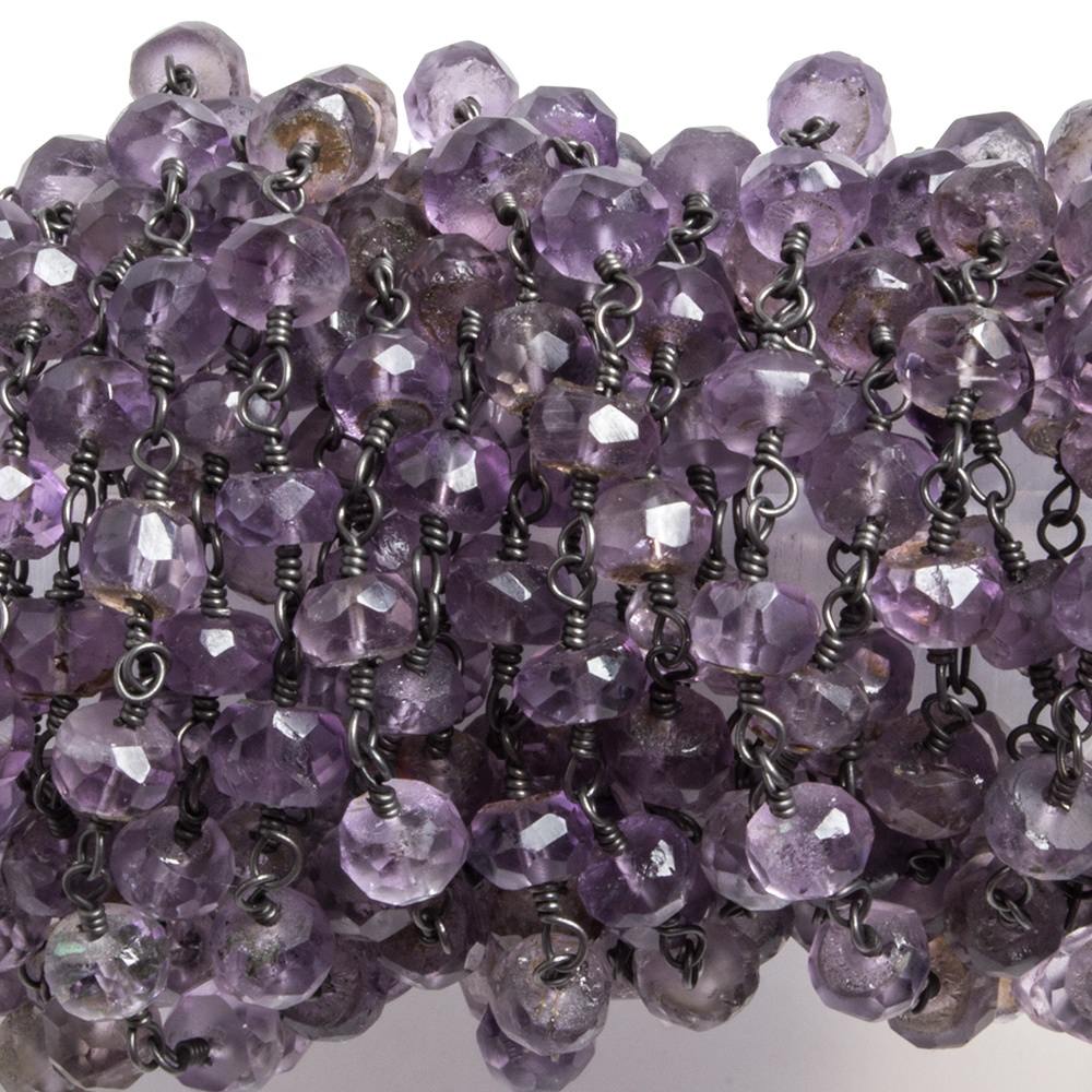 4.5-5mm Amethsyt faceted rondelle Black Gold plated Chain by the foot 32 pcs
