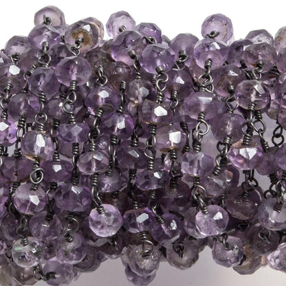 4.5-5mm Amethsyt faceted rondelle Black Gold plated Chain by the foot 32 pcs