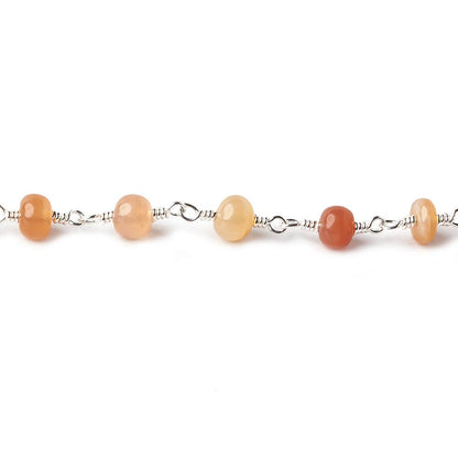 4.5-5mm Angel Skin Peach Moonstone plain rondelles Silver plated Chain by the foot 30 beads per
