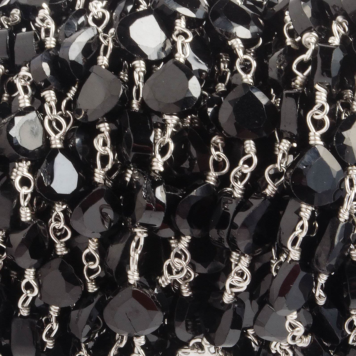 4.5-5mm Black Spinel Bezel Faceted Hearts on Silver Plated Chain by the foot 29 pcs