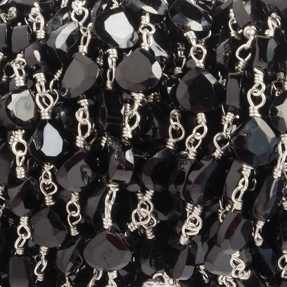 4.5-5mm Black Spinel Bezel Faceted Hearts on Silver Plated Chain by the foot 29 pcs