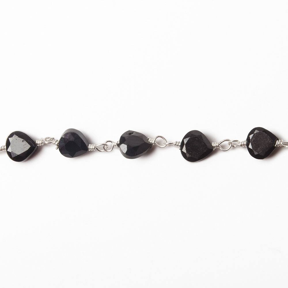 4.5-5mm Black Spinel Bezel Faceted Hearts on Silver Plated Chain by the foot 29 pcs