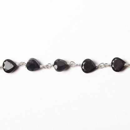 4.5-5mm Black Spinel Bezel Faceted Hearts on Silver Plated Chain by the foot 29 pcs