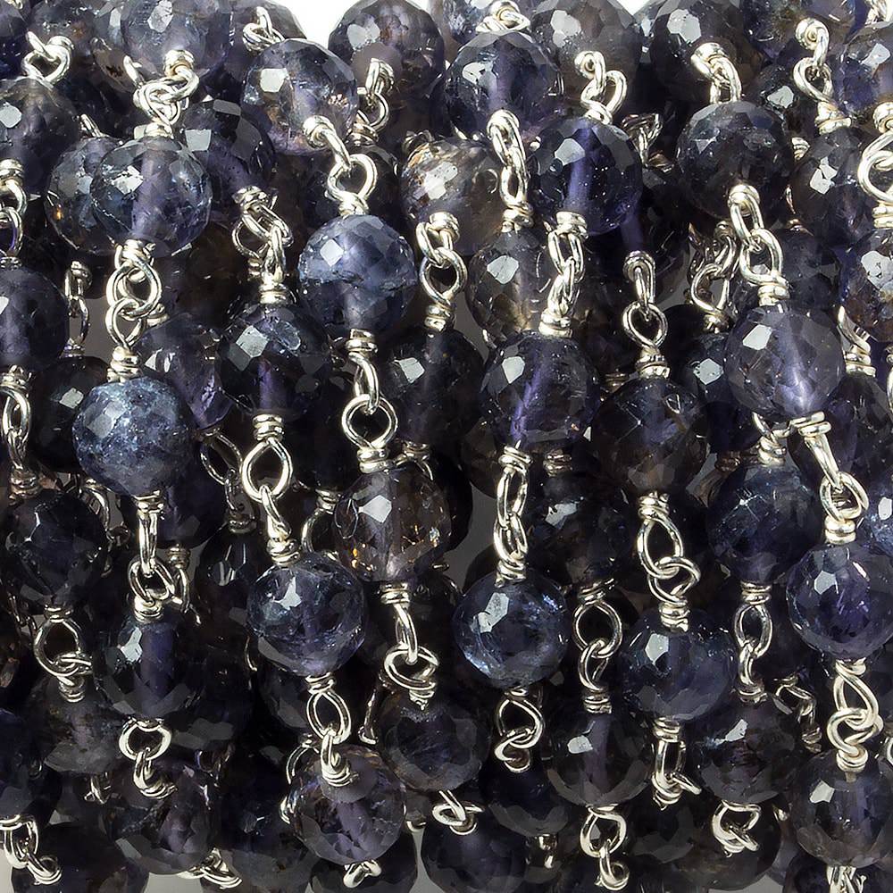 4.5-5mm Iolite faceted round .925 Silver Chain by the foot 30 pieces
