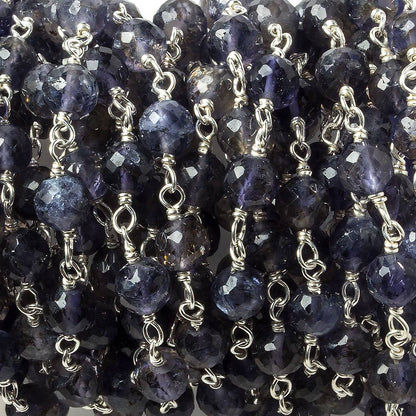 4.5-5mm Iolite faceted round .925 Silver Chain by the foot 30 pieces