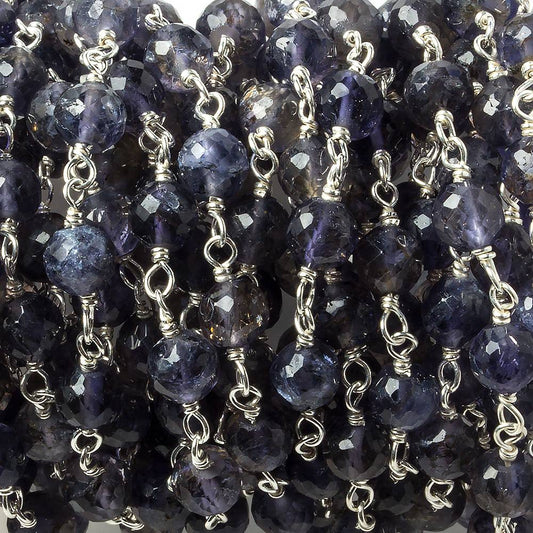 4.5-5mm Iolite faceted round .925 Silver Chain by the foot 30 pieces