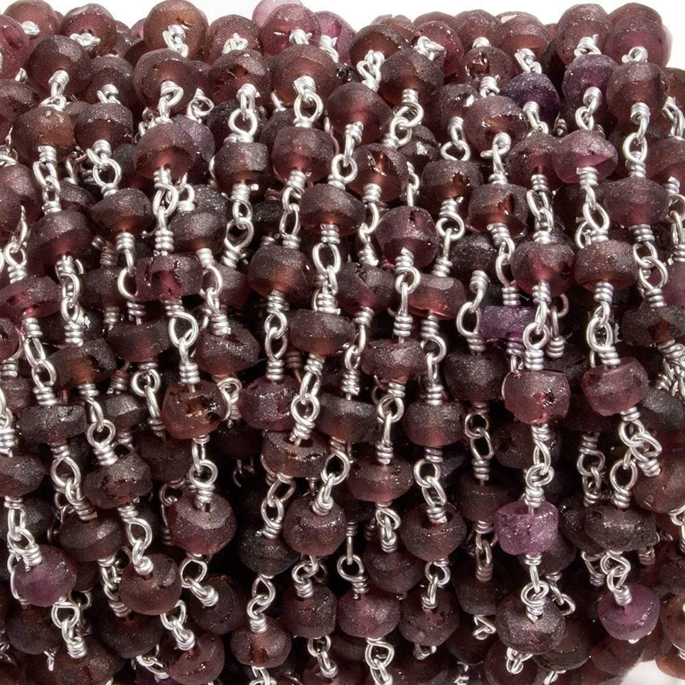4.5-5mm Matte Garnet rondelle Silver plated Chain by the foot 32 pieces