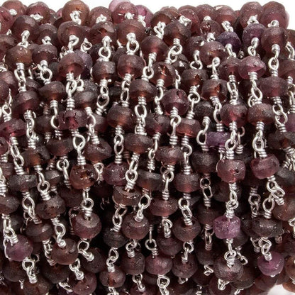 4.5-5mm Matte Garnet rondelle Silver plated Chain by the foot 32 pieces