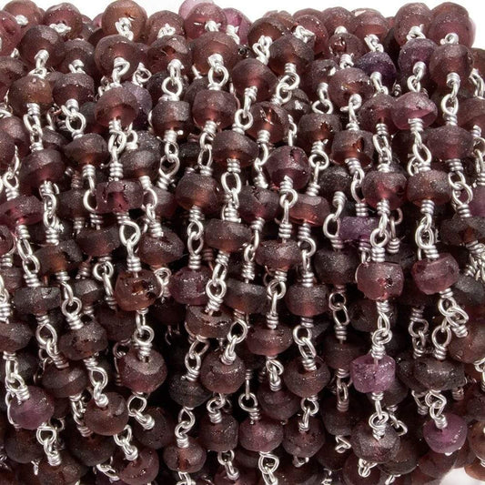 4.5-5mm Matte Garnet rondelle Silver plated Chain by the foot 32 pieces