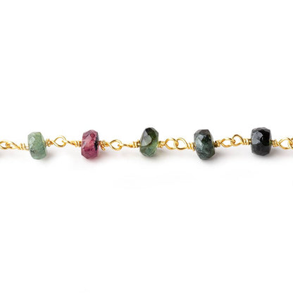 4.5-5mm Multi Color Tourmaline Faceted Rondelles on Vermeil Chain by the Foot