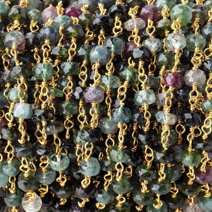 4.5-5mm Multi Color Tourmaline Faceted Rondelles on Vermeil Chain by the Foot