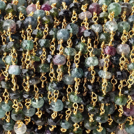 4.5-5mm Multi Color Tourmaline Faceted Rondelles on Vermeil Chain by the Foot