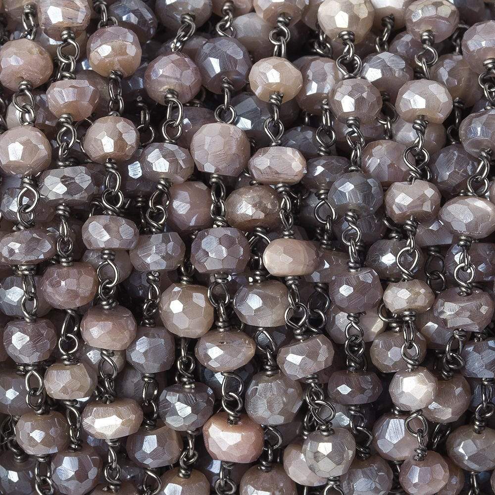 4.5-5mm Mystic Multi Moonstone faceted rondelle Black Gold .925 Silver Chain