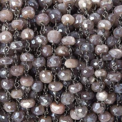 4.5-5mm Mystic Multi Moonstone faceted rondelle Black Gold .925 Silver Chain