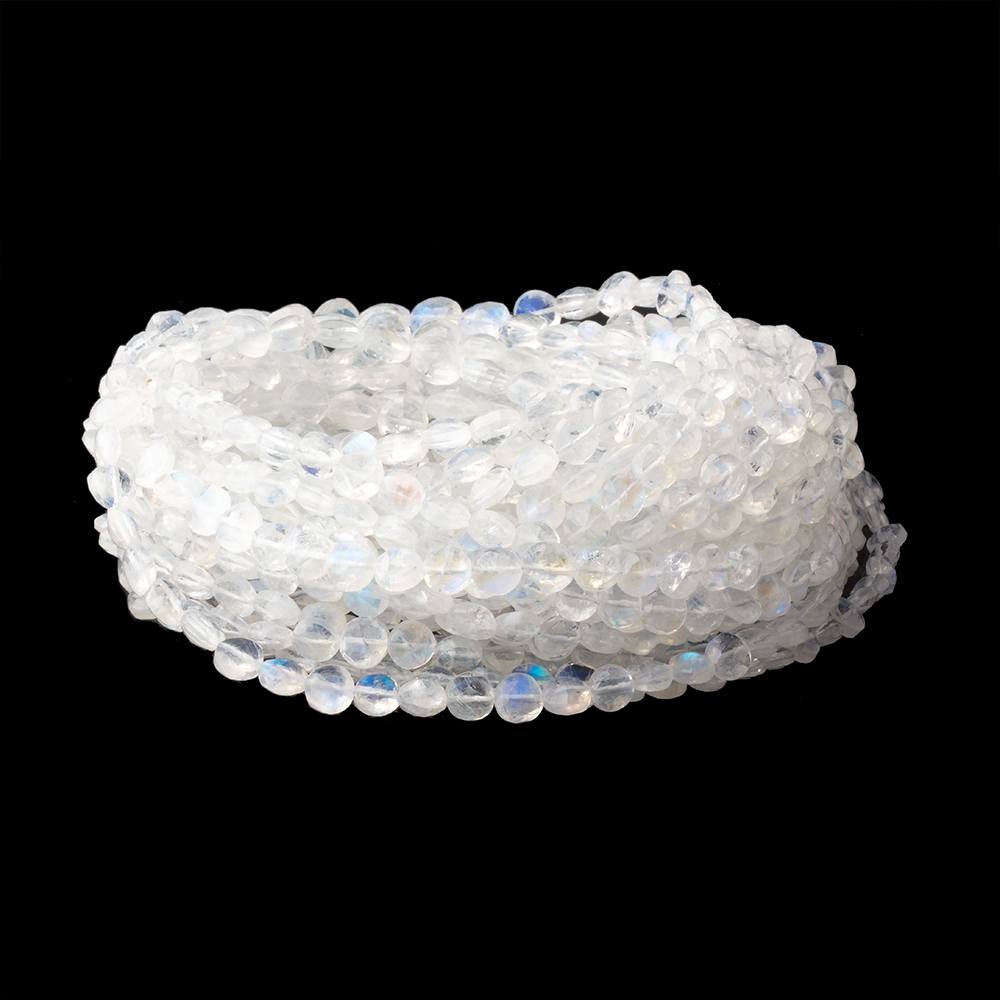 4.5-6.5mm Rainbow Moonstone Faceted Coin Beads 16 inch 76 pieces AAA
