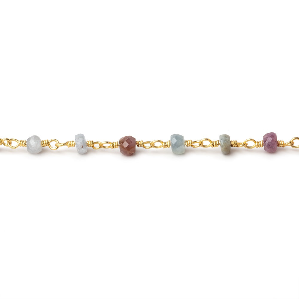 4mm Multi Color Sapphire Faceted Rondelles on Gold Plated Chain