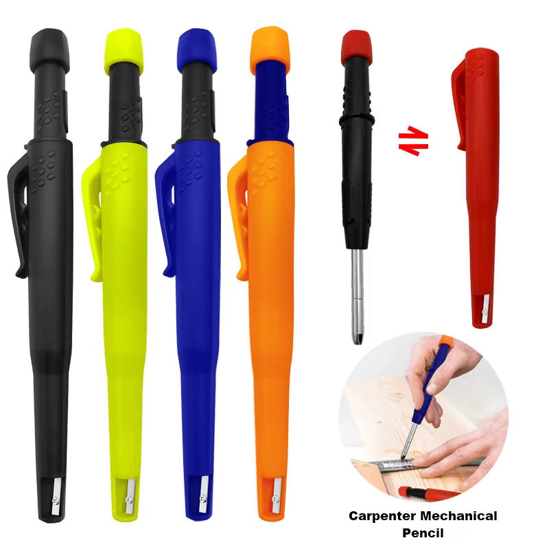 Solid Carpenter Mechanical Pencil for Woodworking Construction One-Piece Design Pen Cap with Sharpener Stationery Supplies