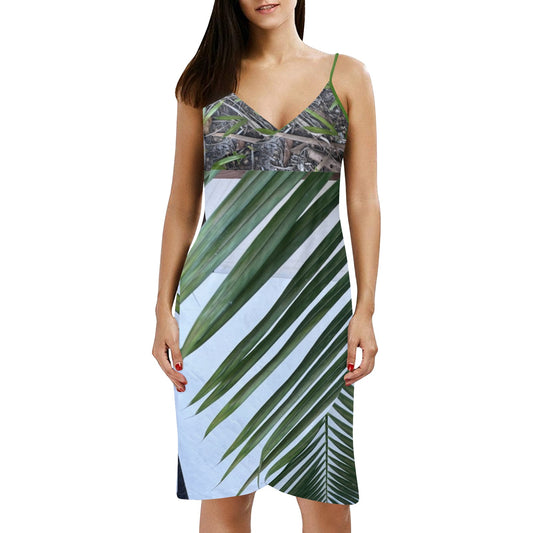 Trendy Spaghetti Strap Backless Beach Dress with Unique Cross V-Neck for Fashionable Women