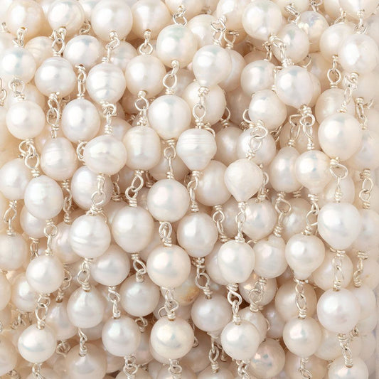 6x5.5-6.5x6mm Off White Petite Ultra Baroque Pearls on .925 Silver Chain