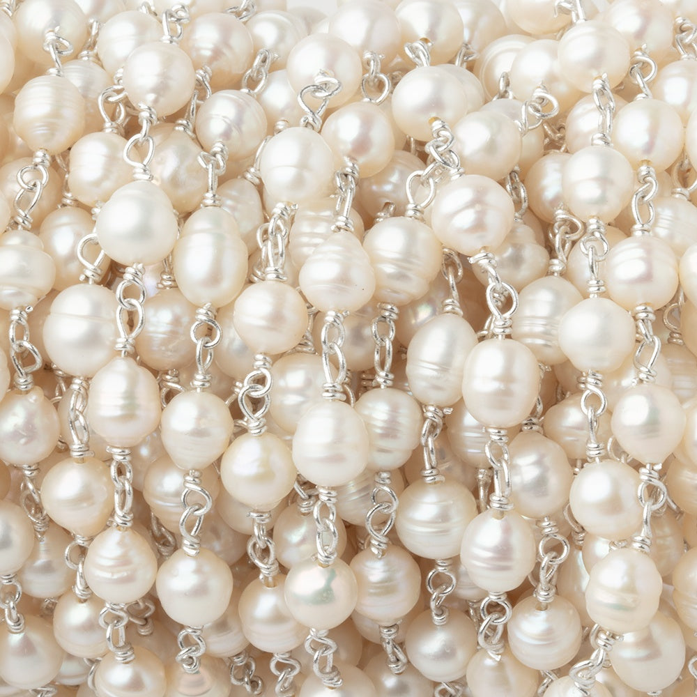 4.5x5-6x5mm Off White Petite Ultra Baroque Pearls on .925 Silver Chain