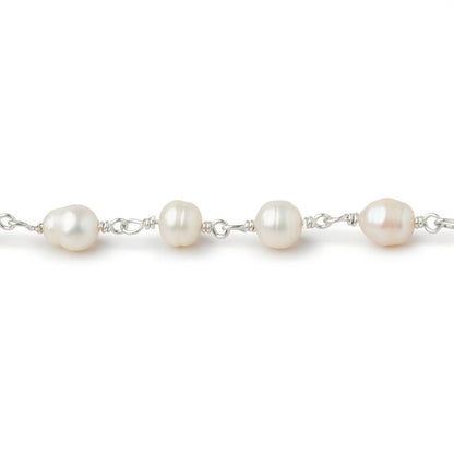 4.5x5-6x5mm Off White Petite Ultra Baroque Pearls on .925 Silver Chain