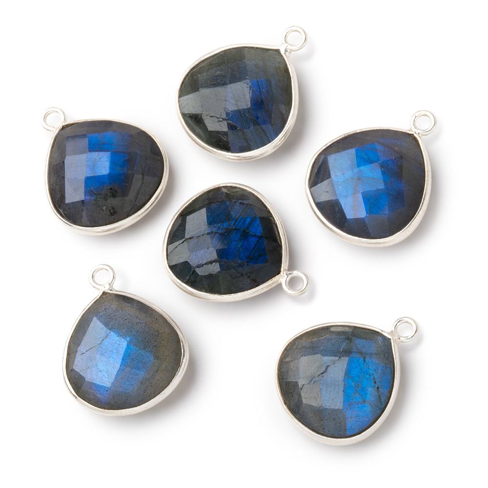 16mm Sterling Silver Bezel Blue Flash Labradorite Faceted Heart Pendant 1 Focal