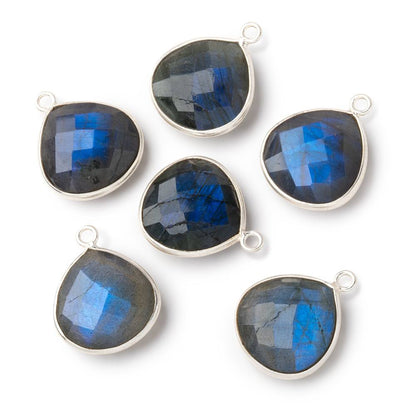 16mm Sterling Silver Bezel Blue Flash Labradorite Faceted Heart Pendant 1 Focal