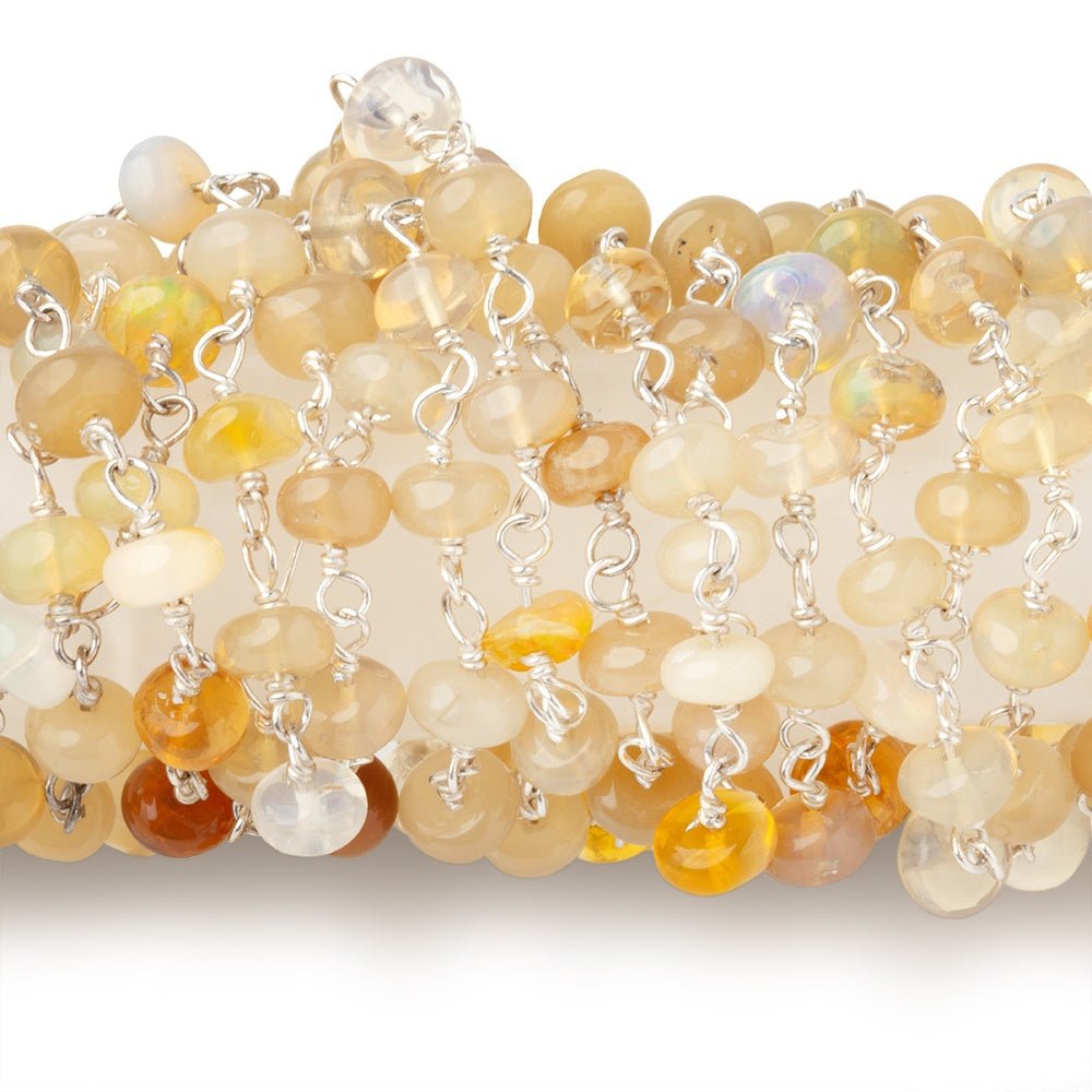 4.5mm Ethiopian Opal Plain Rondelles on .925 Silver Chain