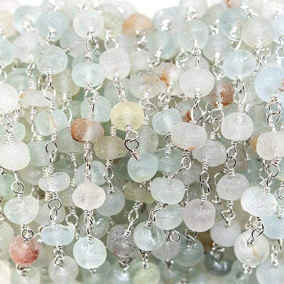 4.5mm Frosted Multi Beryl plain rondelle Silver plated Chain by the foot 36 pcs