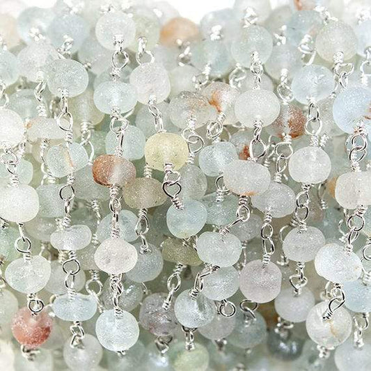4.5mm Frosted Multi Beryl plain rondelle Silver plated Chain by the foot 36 pcs