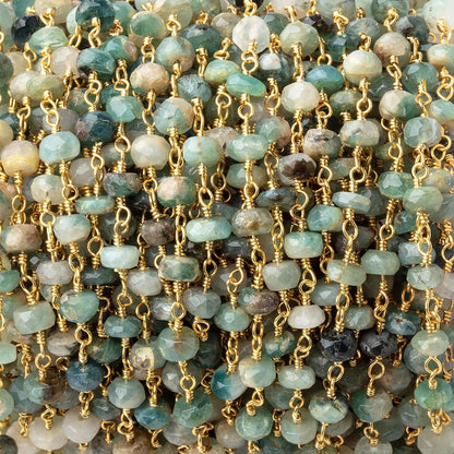 4.5mm Multi Color Sapphire Faceted Rondelles on Gold Plated Chain