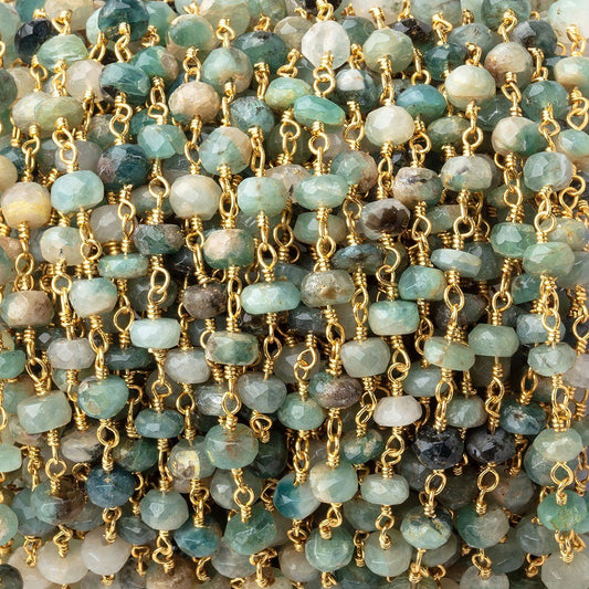 4.5mm Multi Color Sapphire Faceted Rondelles on Gold Plated Chain