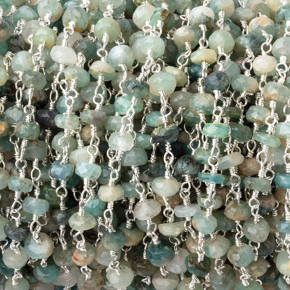 4.5mm Multi Color Sapphire Faceted Rondelles on Silver Plated Chain