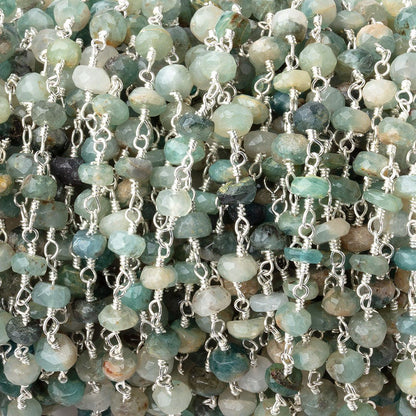 4.5mm Multi Color Sapphire Faceted Rondelles on Silver Plated Chain