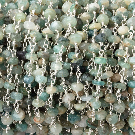 4.5mm Multi Color Sapphire Faceted Rondelles on Silver Plated Chain