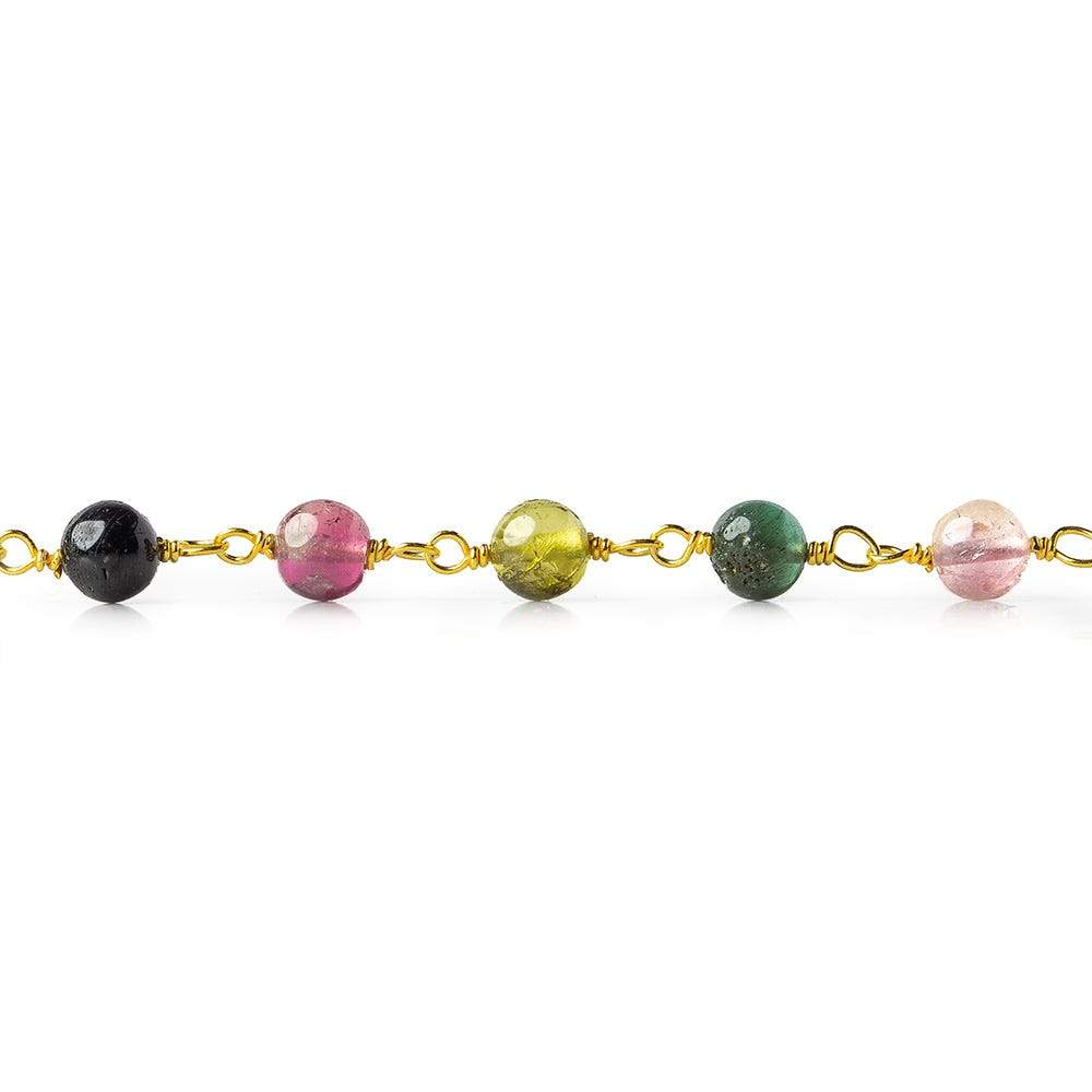 4.5mm Multi Color Tourmaline plain round Vermeil Chain by the foot