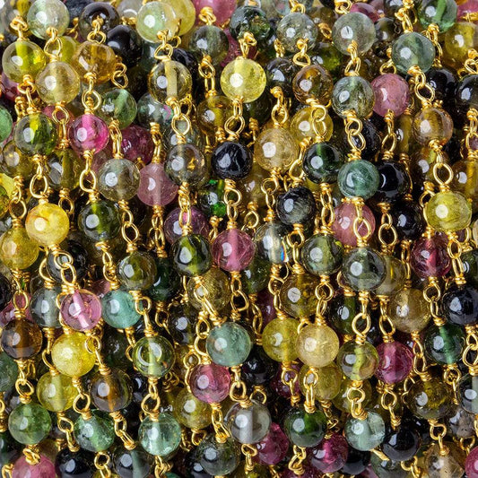 4.5mm Multi Color Tourmaline plain round Vermeil Chain by the foot