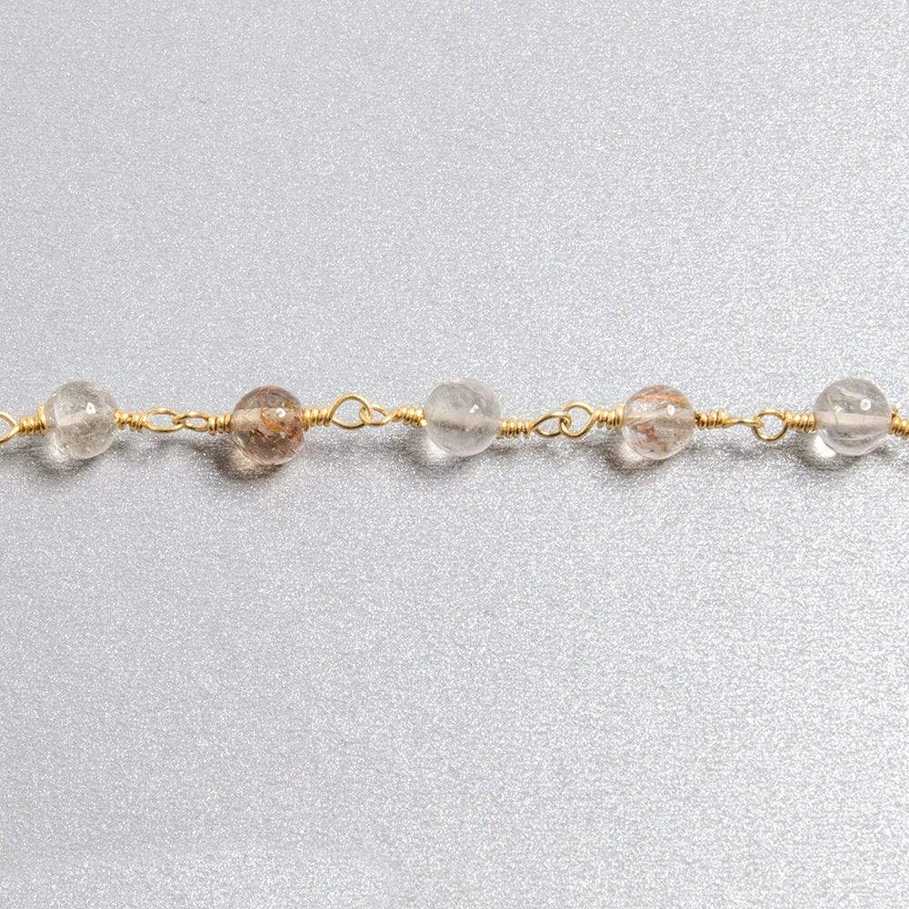 4.5mm Rutilated Quartz plain round Gold plated Chain by the foot 26 beads